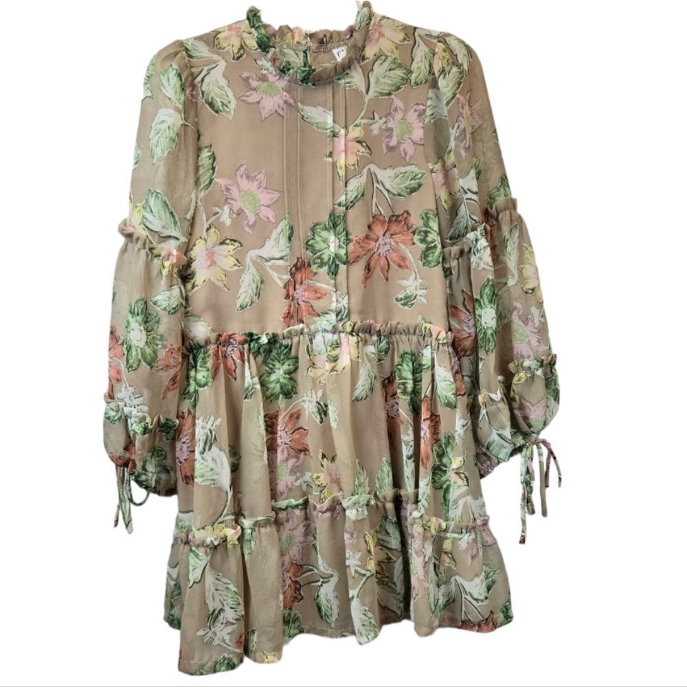 Princess Polly Eden Bloom Floral Babydoll Mini Dress Puff Sleeve Romantic XS - Picture 2 of 13